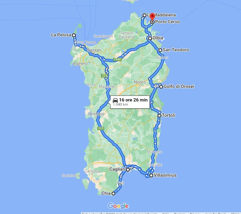 Itinerário de moto pela Sardenha